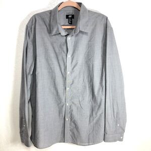 H & M Easy Iron Slim Fit Long Sleeve Dress Shirt Gray Mens Size XXL